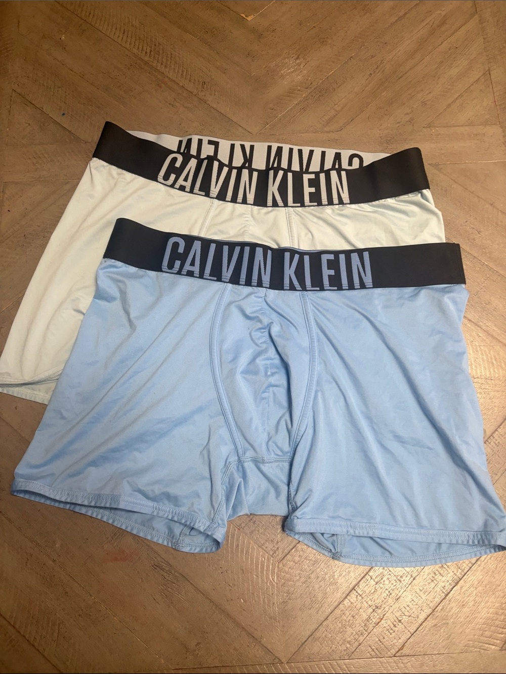 Calvin Klein Men's Boxer Briefs in Light Blue and White with Black Waistband
